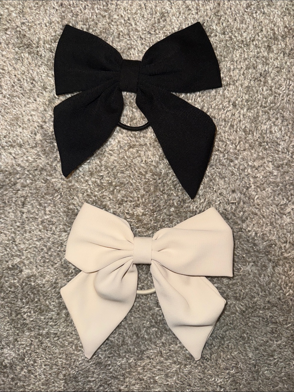 Set of 2 Black & Cream Bow Hair Ties -  Ponytail Holders (Womens  or Kids)